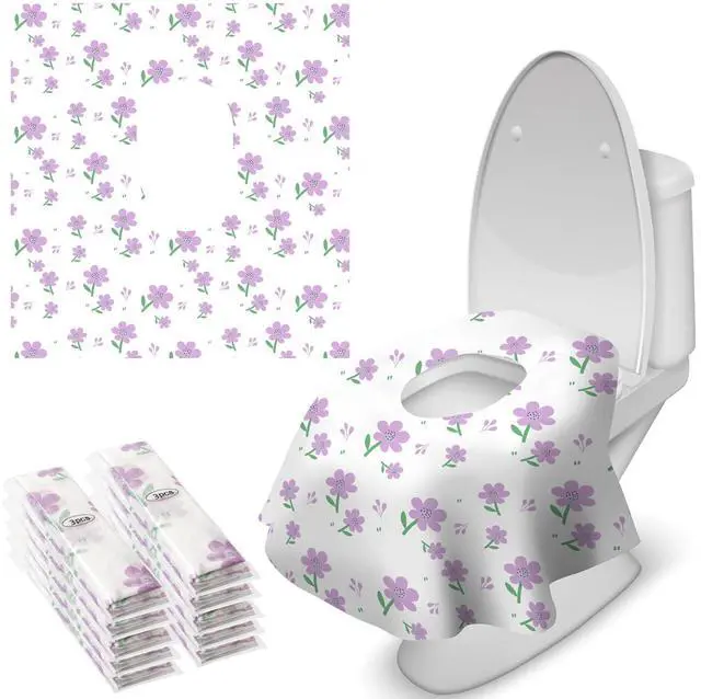 Main image of 30 Pcs Toilet Seat Covers Disposable for Toddlers & Adults, Extra Large Waterproof, Portable Package for Travel, Kids Potty Training(Purple Flowers)