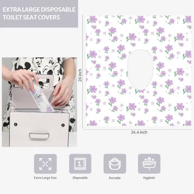 Alt view image 4 of 7 - 30 Pcs Toilet Seat Covers Disposable for Toddlers & Adults, Extra Large Waterproof, Portable Package for Travel, Kids Potty Training(Purple Flowers)