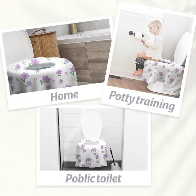 Alt view image 7 of 7 - 30 Pcs Toilet Seat Covers Disposable for Toddlers & Adults, Extra Large Waterproof, Portable Package for Travel, Kids Potty Training(Purple Flowers)