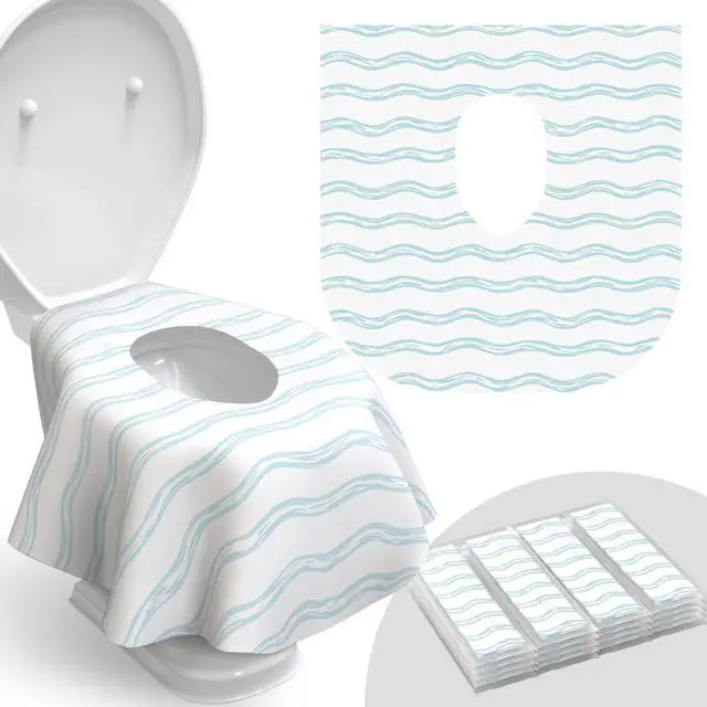 Main image of Disposable Toilet Seat Cover for Travel 20 Pack with Covers Wrapped in Sets of 2, Non-Flushable Liners, Fits Most Seats Kids, Toddlers, Adults (Waves, 20)