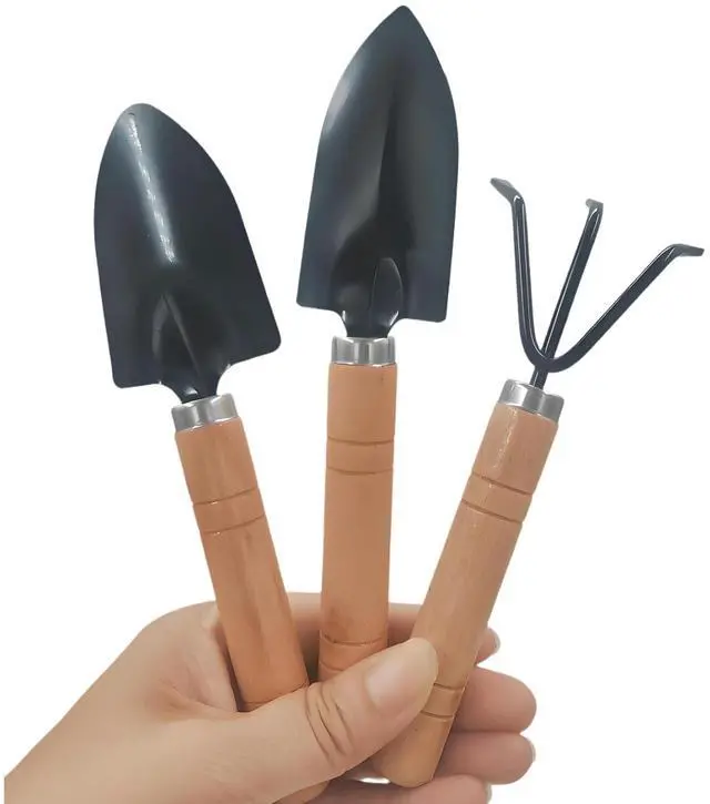 Main image of 3 Pcs Mini Garden Tools Set Small Tiny Shovel Trowel and Hand Rake with Solid Wood Handle Indoor Gardening Tools for Pot Plants Succulent Bonsai