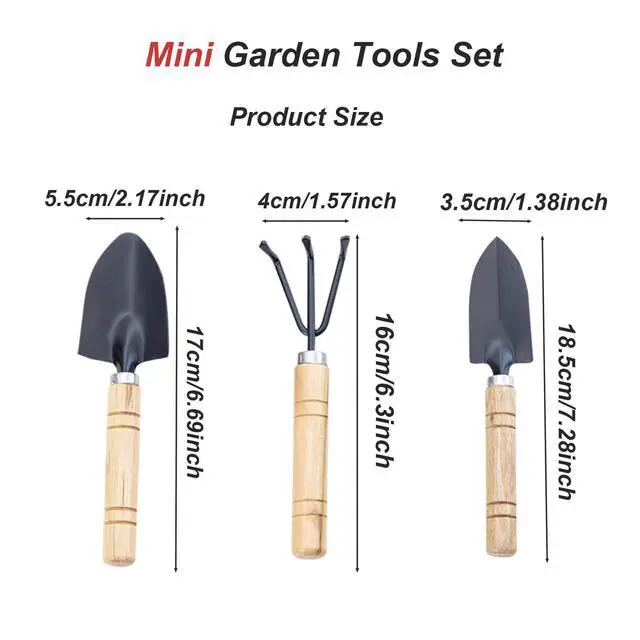 Alt view image 2 of 6 - 3 Pcs Mini Garden Tools Set Small Tiny Shovel Trowel and Hand Rake with Solid Wood Handle Indoor Gardening Tools for Pot Plants Succulent Bonsai
