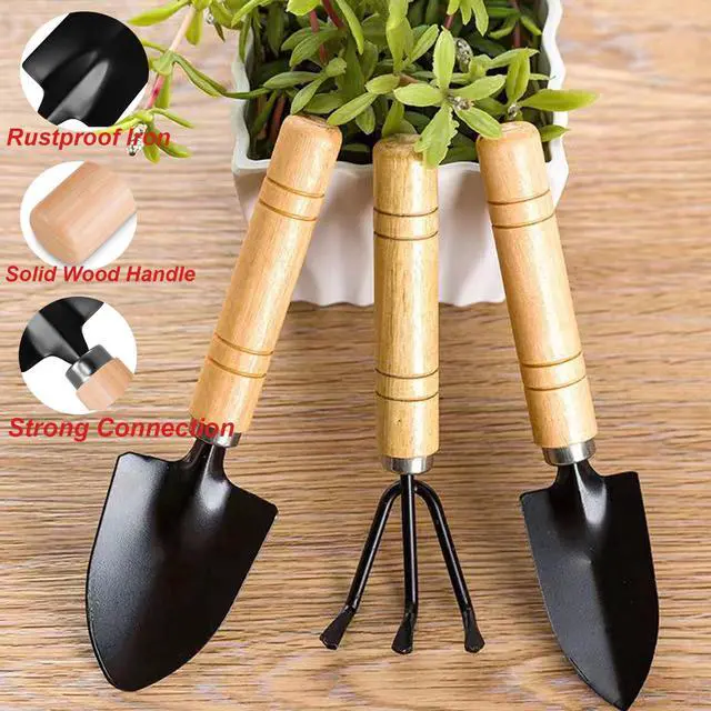 Alt view image 3 of 6 - 3 Pcs Mini Garden Tools Set Small Tiny Shovel Trowel and Hand Rake with Solid Wood Handle Indoor Gardening Tools for Pot Plants Succulent Bonsai