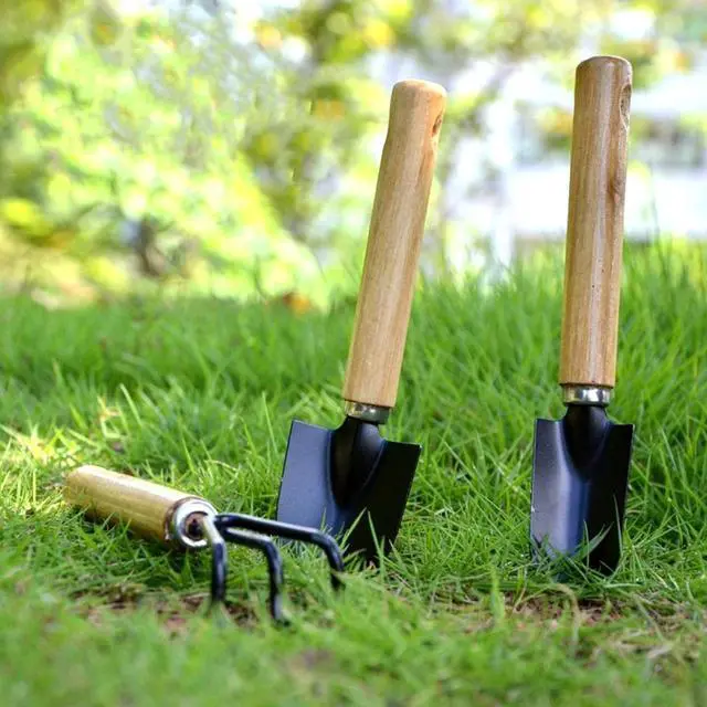 Alt view image 5 of 6 - 3 Pcs Mini Garden Tools Set Small Tiny Shovel Trowel and Hand Rake with Solid Wood Handle Indoor Gardening Tools for Pot Plants Succulent Bonsai