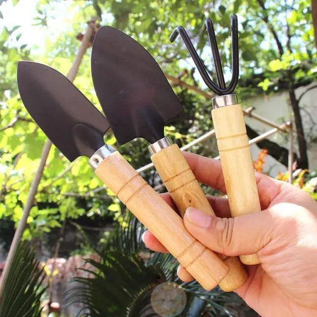 Alt view image 6 of 6 - 3 Pcs Mini Garden Tools Set Small Tiny Shovel Trowel and Hand Rake with Solid Wood Handle Indoor Gardening Tools for Pot Plants Succulent Bonsai