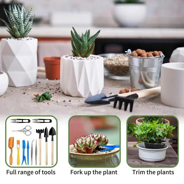 Alt view image 2 of 6 - Mini Garden Tool Set, 12pcs Portable Gardening Hand Tools Set, Multiple Miniature Succulent Tools Set Easy to Carry for Seedlings, Bonsai, Succulents, Terrariums and Planting