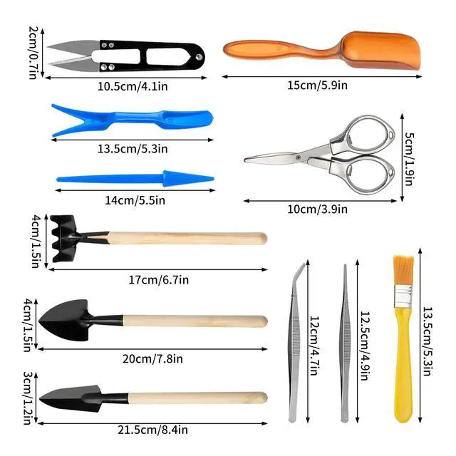 Alt view image 4 of 6 - Mini Garden Tool Set, 12pcs Portable Gardening Hand Tools Set, Multiple Miniature Succulent Tools Set Easy to Carry for Seedlings, Bonsai, Succulents, Terrariums and Planting
