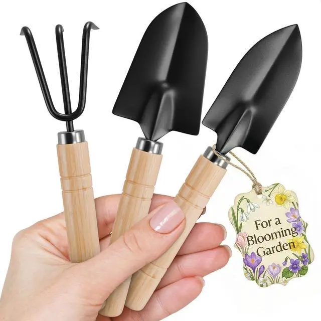 Main image of 3 Pcs Mini Gardening Tools Mini Garden Tools Set with Narrow Shovel, Wide Shovel & Hand Rake, Stainless Steel Heads with Ergonomic Wooden Handles Potting & Transplanting Kit for Indoor Plant Care