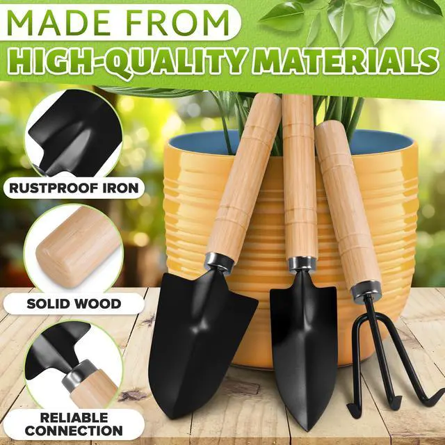 Alt view image 3 of 7 - 3 Pcs Mini Gardening Tools Mini Garden Tools Set with Narrow Shovel, Wide Shovel & Hand Rake, Stainless Steel Heads with Ergonomic Wooden Handles Potting & Transplanting Kit for Indoor Plant Care