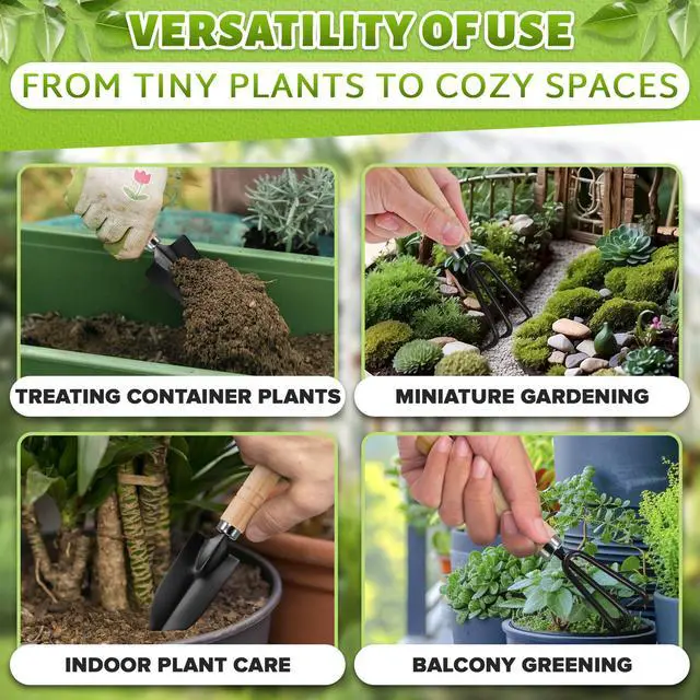 Alt view image 4 of 7 - 3 Pcs Mini Gardening Tools Mini Garden Tools Set with Narrow Shovel, Wide Shovel & Hand Rake, Stainless Steel Heads with Ergonomic Wooden Handles Potting & Transplanting Kit for Indoor Plant Care