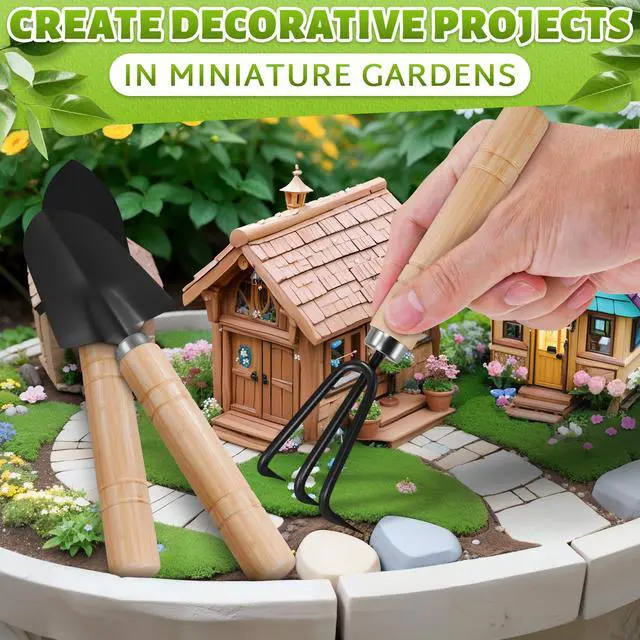 Alt view image 6 of 7 - 3 Pcs Mini Gardening Tools Mini Garden Tools Set with Narrow Shovel, Wide Shovel & Hand Rake, Stainless Steel Heads with Ergonomic Wooden Handles Potting & Transplanting Kit for Indoor Plant Care