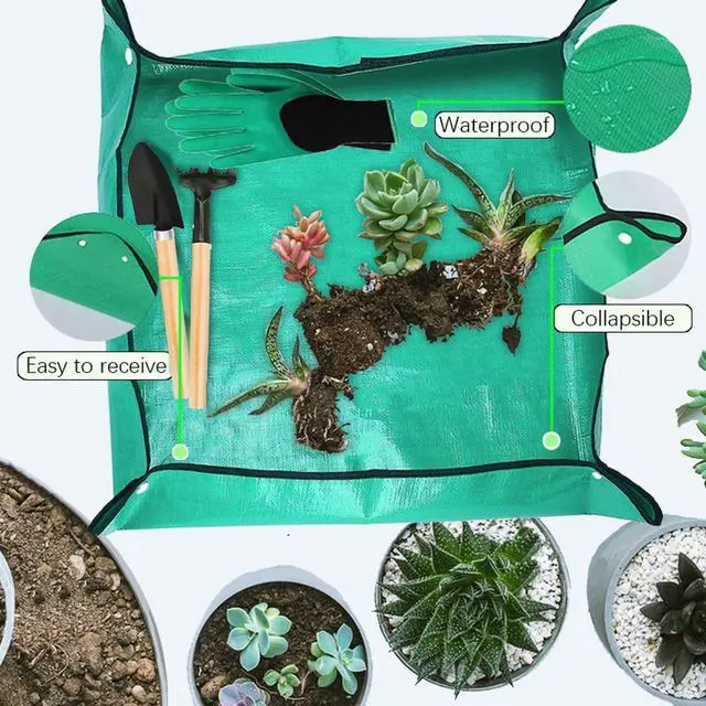 Alt view image 3 of 7 - Plant Repotting Mat for Garden, 2 PCS Waterproof Potting Mats, Foldable Indoor Plant Mat, Portable Mini Garden Tool Set, 12 PCS Succulent Garden Tool Set,Square Garden Potting Tray,Gifts for Women