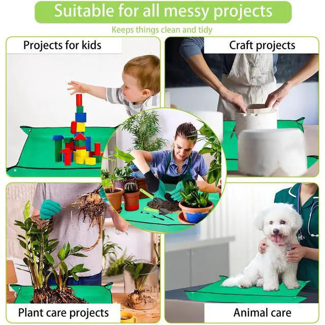 Alt view image 7 of 7 - Plant Repotting Mat for Garden, 2 PCS Waterproof Potting Mats, Foldable Indoor Plant Mat, Portable Mini Garden Tool Set, 12 PCS Succulent Garden Tool Set,Square Garden Potting Tray,Gifts for Women