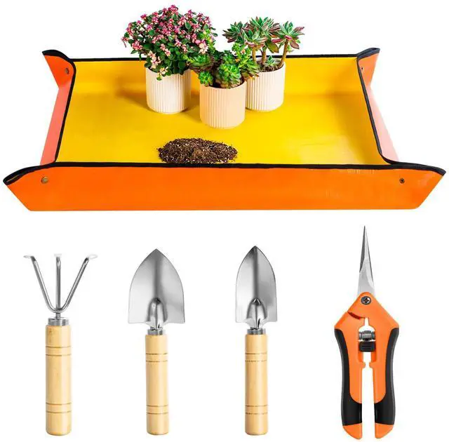 Main image of Plant Repotting Mat, 5Pcs Succulent Tools Mini Garden Small Gardening Tools Indoor, Pruning Shear Gardening Scissor, Hand kit for Bonsai, Cactus, Fairy, Houseplant Transplanting, Seedling