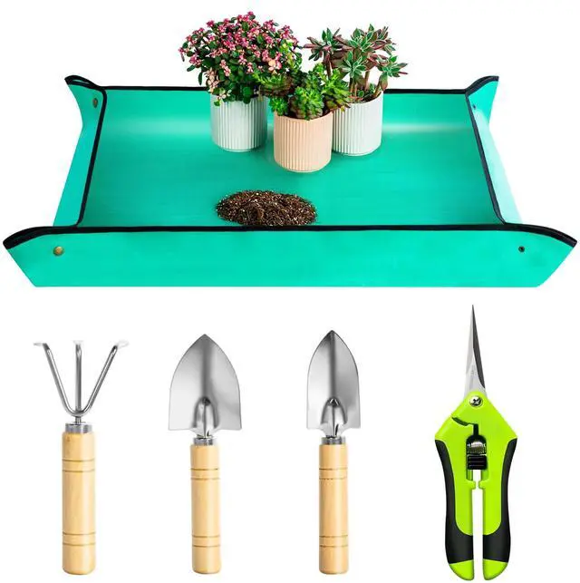 Main image of Plant Repotting Mat, 5Pcs Succulent Tools Mini Garden Small Gardening Tools Indoor, Pruning Shear Gardening Scissor, Hand kit for Bonsai, Cactus, Fairy, Houseplant Transplanting, Seedling