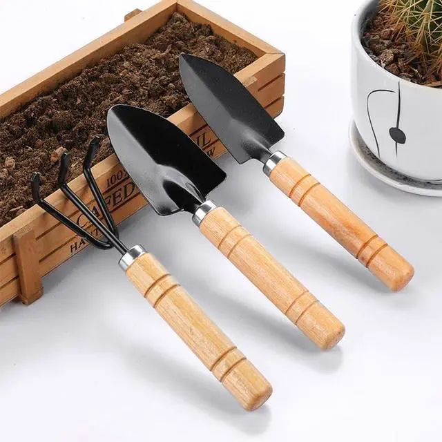 Main image of 3 Pcs Mini Gardening Tool Set, Shovel, Spade, Rake Kit with Ergonomic Wooden Handles, Ideal for Planting, Weeding and Cultivating, Gardening Plant Tool for Cactus Herbs Indoor Miniature Plants (1 Set)