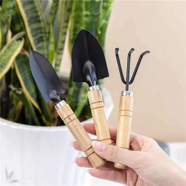 Alt view image 3 of 7 - 3 Pcs Mini Gardening Tool Set, Shovel, Spade, Rake Kit with Ergonomic Wooden Handles, Ideal for Planting, Weeding and Cultivating, Gardening Plant Tool for Cactus Herbs Indoor Miniature Plants (1 Set)