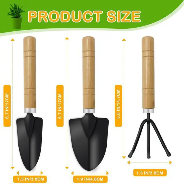 Alt view image 2 of 6 - Small Garden Tools,3 Pcs Mini Garden Tools Set,Include Small Trowel,Mini Shovel and Hand Rake,Heavy Duty Indoor Gardening Plant Tools Set for Succulent,Bonsai,Pot Plants,Potting Tools Kit