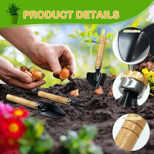 Alt view image 3 of 6 - Small Garden Tools,3 Pcs Mini Garden Tools Set,Include Small Trowel,Mini Shovel and Hand Rake,Heavy Duty Indoor Gardening Plant Tools Set for Succulent,Bonsai,Pot Plants,Potting Tools Kit