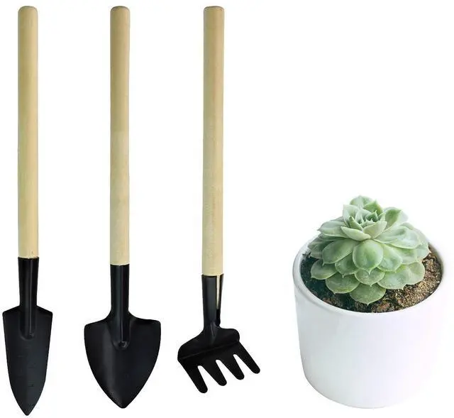 Main image of Mini Gardening Tools, 3pcs Portable Garden Hand Tools Set, Miniature Gardening Rake Trowel and Shovel for Seedlings, Bonsai, Succulents, Herbs, Terrariums and Planting (3pcs)