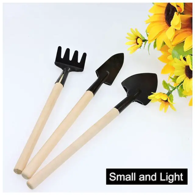 Alt view image 5 of 7 - Mini Gardening Tools, 3pcs Portable Garden Hand Tools Set, Miniature Gardening Rake Trowel and Shovel for Seedlings, Bonsai, Succulents, Herbs, Terrariums and Planting (3pcs)