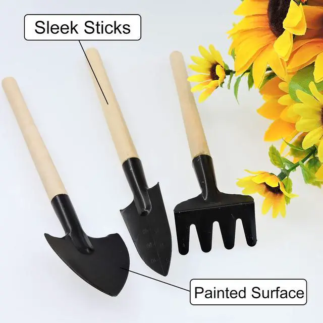 Alt view image 7 of 7 - Mini Gardening Tools, 3pcs Portable Garden Hand Tools Set, Miniature Gardening Rake Trowel and Shovel for Seedlings, Bonsai, Succulents, Herbs, Terrariums and Planting (3pcs)