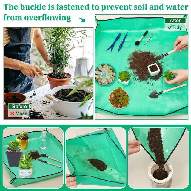 Alt view image 2 of 7 - Plant Repotting Mat for Garden, 2 Pcs Waterproof Potting Mat Foldable Indoor Plant Mats Portable Square Gardening Mat Potting Tray with 6 Pcs Mini Garden Tools Set for Plant Lovers Gardening Gifts