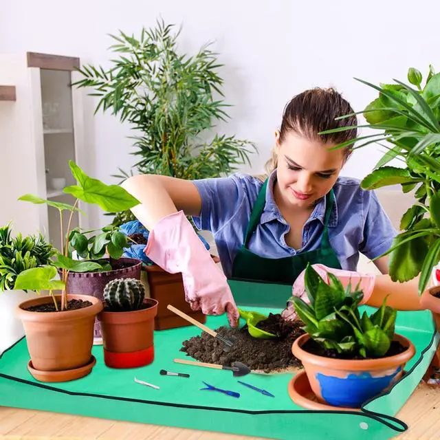 Alt view image 7 of 7 - Plant Repotting Mat for Garden, 2 Pcs Waterproof Potting Mat Foldable Indoor Plant Mats Portable Square Gardening Mat Potting Tray with 6 Pcs Mini Garden Tools Set for Plant Lovers Gardening Gifts