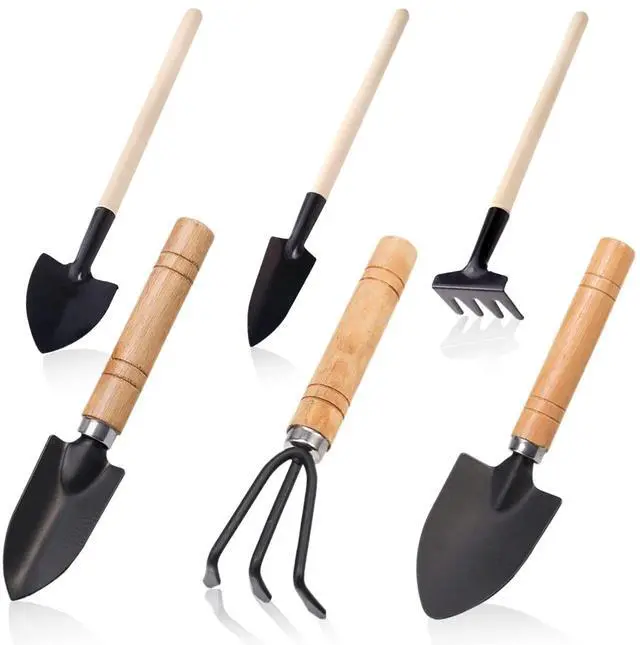 Main image of Small Garden Tool Set, 6 Pieces Iron Gardening Kit Including Hand Shovel, Transplant Shovel and Hand Rake with Wood Non-Slip Handle Perfect for Plant Lovers