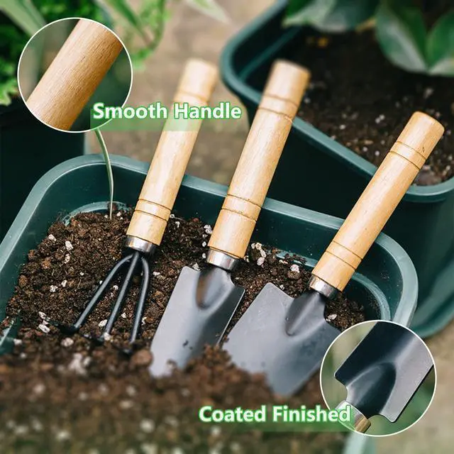 Alt view image 4 of 6 - Small Garden Tool Set, 6 Pieces Iron Gardening Kit Including Hand Shovel, Transplant Shovel and Hand Rake with Wood Non-Slip Handle Perfect for Plant Lovers