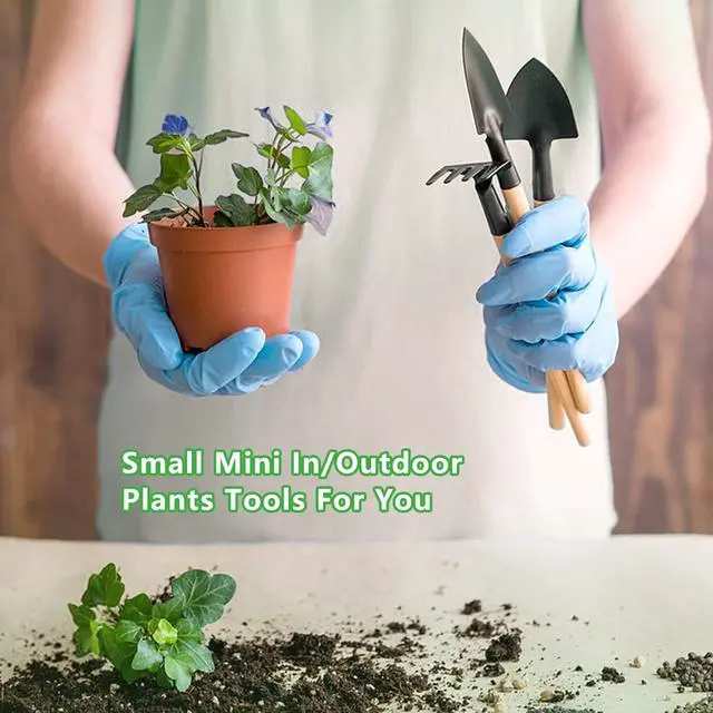 Alt view image 2 of 6 - Small Garden Tool Set, 6 Pieces Iron Gardening Kit Including Hand Shovel, Transplant Shovel and Hand Rake with Wood Non-Slip Handle Perfect for Plant Lovers