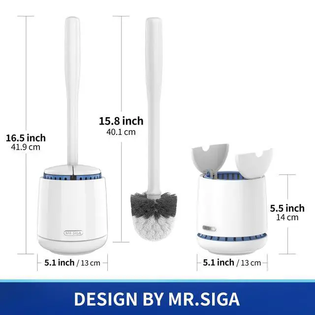 Alt view image 2 of 6 - Toilet Bowl Brush and Holder, Premium Quality, with Solid Handle and Durable Bristles for Bathroom Cleaning, White, 1 Pack