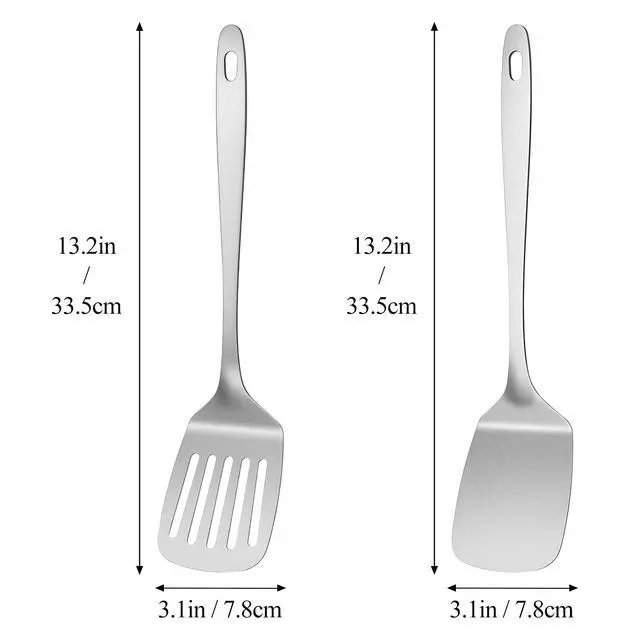 Alt view image 2 of 7 - 2PCS Metal Spatula Set - Stainless Steel Spatula Solid & Slotted Turner Flipper for Kitchen Use, Heat Resistant Kitchen Cooking Utensils for Flipping Fish, Eggs, Pancakes, Dishwasher Safe