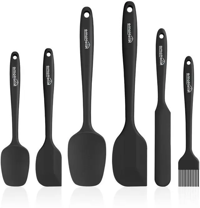 Main image of Silicone Spatula Set, 6 Pieces Food Grade Kitchen Utensils with Silicone Brush Heat Resistant Up to 600°F Dishwasher Safe BPA-Free Rubber Spatula for Scraping, Baking, Cooking, Mixing-Black