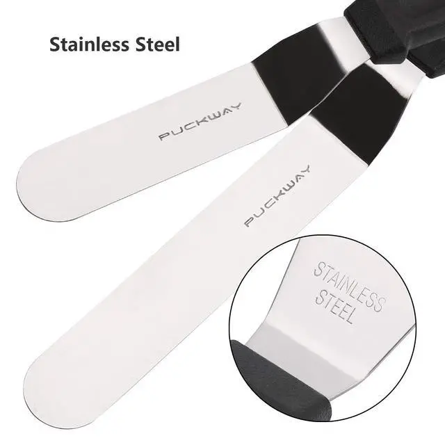 Alt view image 3 of 7 - Angled Icing Spatula, Stainless Steel Offset Spatula, Cake Spatula Set of 2 Black 6, 8 inch Blade