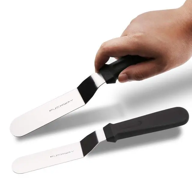 Alt view image 7 of 7 - Angled Icing Spatula, Stainless Steel Offset Spatula, Cake Spatula Set of 2 Black 6, 8 inch Blade
