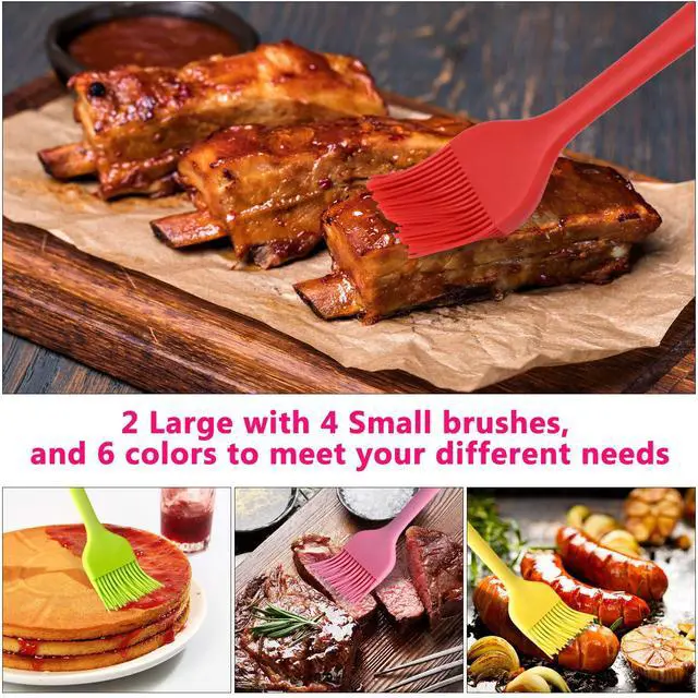 Alt view image 6 of 7 - Silicone Basting Brush Set 6 Pack Heat Resistant Pastry Brushes Spread Oil Butter Sauce for BBQ Grill Barbeque Kitchen Baking Cooking Pastries, 2 Large & 4 Small