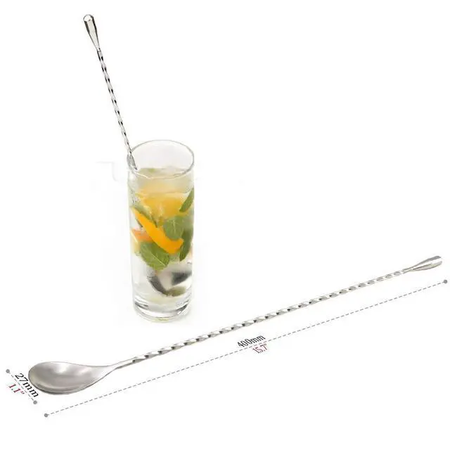 Alt view image 5 of 5 - 15.7 Extra Long Cocktail Mixing Spoon Set Food-Grade 18/8 Stainless Steel Stirrer Spiral Pattern Bar Cocktail Shaker Spoon for Ice Cream Smoothies Malts Milkshakes Juice Coffee Tea Drink - Set of 2