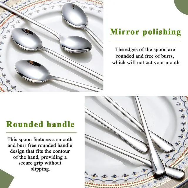 Alt view image 4 of 7 - Long Handle Iced Tea Spoons 12 Pieces 7.87", Stainless Steel Coffee Spoon, Ice Cream Spoons, Latte Spoon for Mothers Milks Tea Mixing Cocktail Stirring Coffee Milkshake Cold Drink