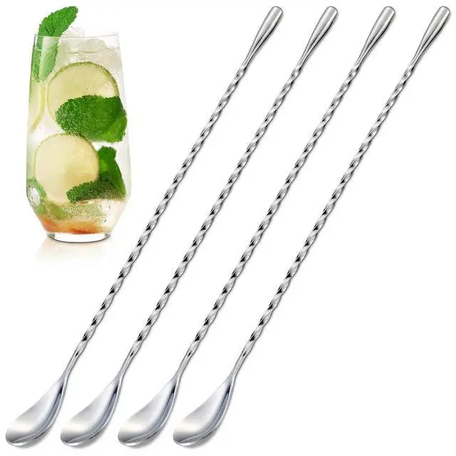 Main image of 4 Pcs Bar Spoon Cocktail Mixing Spoon 12'' Stainless Steel Cocktail Stirrers for Drinks, Polished Surface, Easy to Clean Useful Bar Spoons for Professional and Home Use