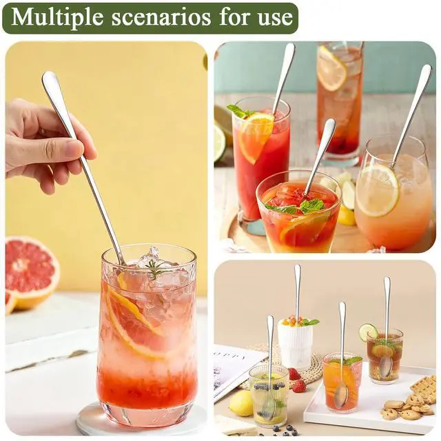 Alt view image 6 of 7 - Long Handle Iced Tea Spoons 12 Pieces 7.87", Stainless Steel Coffee Spoon, Ice Cream Spoons, Latte Spoon for Mothers Milks Tea Mixing Cocktail Stirring Coffee Milkshake Cold Drink