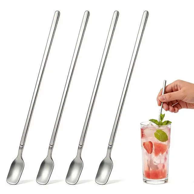 Main image of Iced Tea Spoons Long Handle, 11.4-Inch Extra Long Stirring Spoons for Tall Glasses Stainless Steel Long Handle Spoons for Iced Coffee, Milkshake, Sundae, Ice Cream & Cocktail, Set of 4