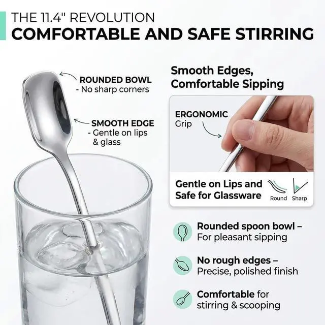 Alt view image 2 of 7 - Iced Tea Spoons Long Handle, 11.4-Inch Extra Long Stirring Spoons for Tall Glasses Stainless Steel Long Handle Spoons for Iced Coffee, Milkshake, Sundae, Ice Cream & Cocktail, Set of 4
