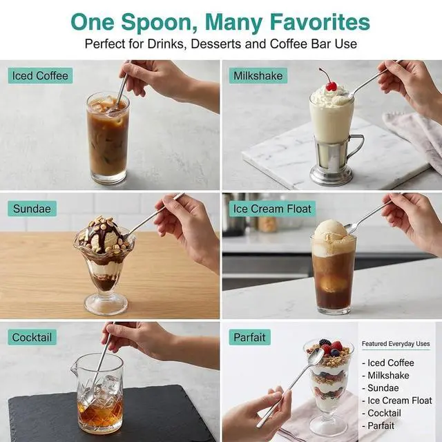 Alt view image 6 of 7 - Iced Tea Spoons Long Handle, 11.4-Inch Extra Long Stirring Spoons for Tall Glasses Stainless Steel Long Handle Spoons for Iced Coffee, Milkshake, Sundae, Ice Cream & Cocktail, Set of 4