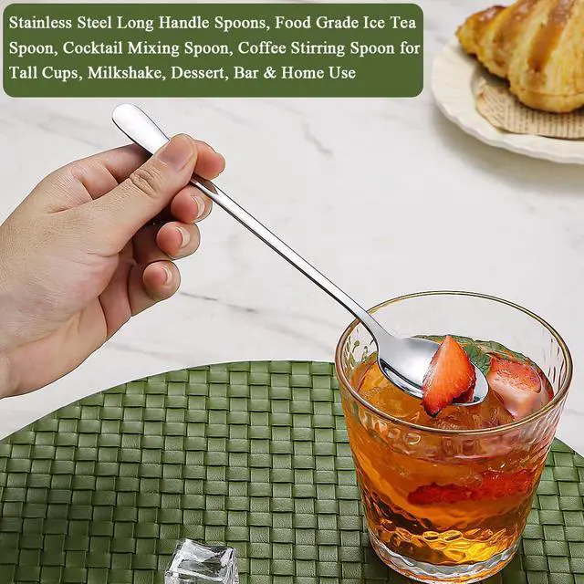 Alt view image 5 of 7 - Long Handle Iced Tea Spoons 12 Pieces 7.87", Stainless Steel Coffee Spoon, Ice Cream Spoons, Latte Spoon for Mothers Milks Tea Mixing Cocktail Stirring Coffee Milkshake Cold Drink