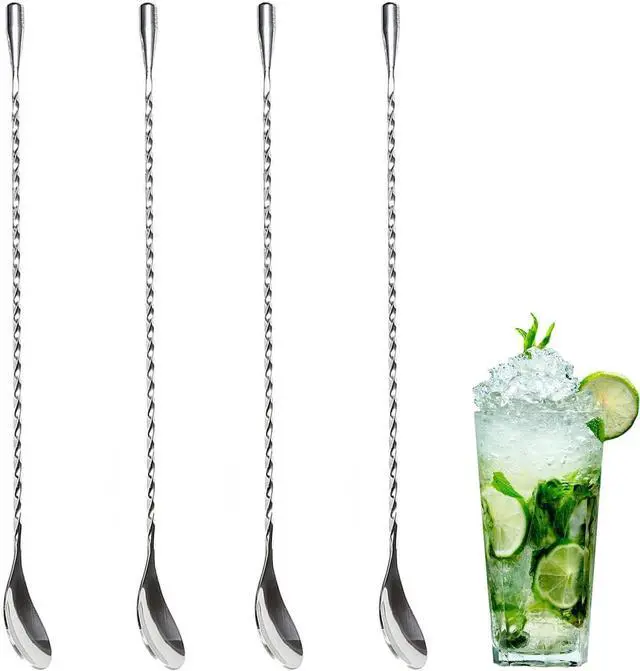 Main image of 4 Pcs Bar Spoon Cocktail Mixing Spoon 12'' Long Stainless Steel Cocktail Stirrers with Polished Surface, Easy to Clean Great for Professional and Home Use, Practical Gift for Drink Mixing Lovers