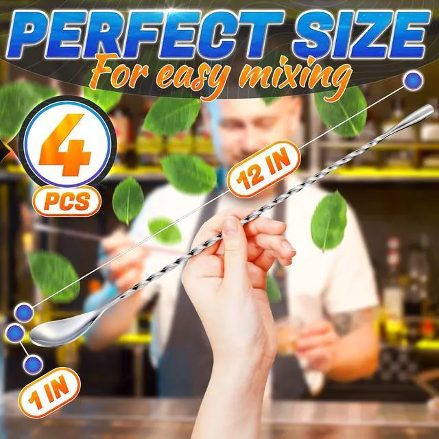 Alt view image 2 of 7 - 4 Pcs Bar Spoon Cocktail Mixing Spoon 12'' Long Stainless Steel Cocktail Stirrers with Polished Surface, Easy to Clean Great for Professional and Home Use, Practical Gift for Drink Mixing Lovers