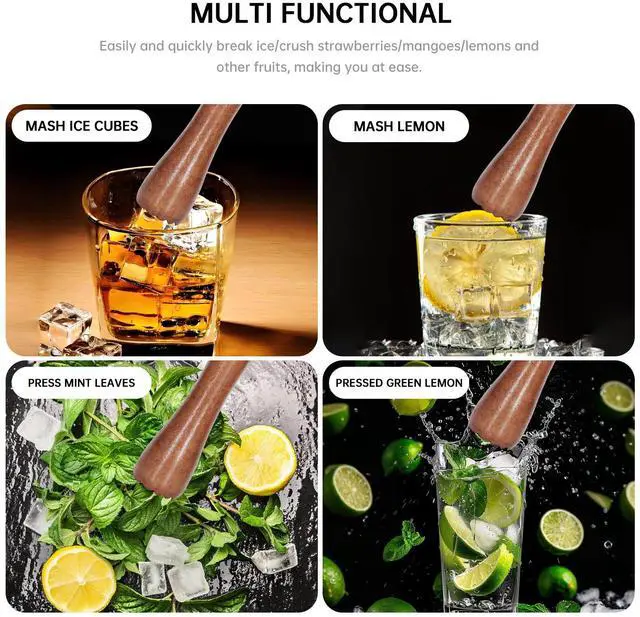 Alt view image 6 of 6 - 7.6" Brown Wooden Muddler for Cocktails Durable Wood Ice Crusher Stylish Wooden Mojito Muddler Bar Tool Handy Cocktail Muddler- Perfect Masher Kitchen Tool for Garlic Avocado Herbs and Fruits