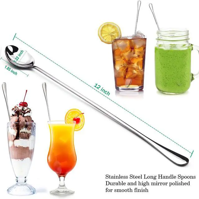 Alt view image 2 of 6 - 12-Inch Long Handle Mixing Spoons, Iced Teaspoons, Ice Cream Spoon, Stainless Steel Cocktail Stirring Spoons, Set of 4