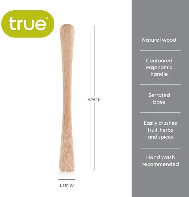 Alt view image 3 of 7 - Smash Wooden Muddler for Cocktails with Ergonomic Contoured Handle, Durable Cocktail Muddlers, Herbs and Fruit Crushers, Home Bar Accessories, 9.75", Set of 1